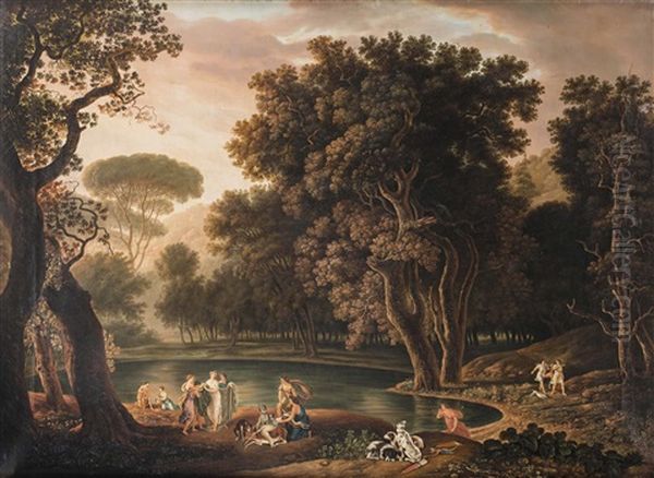 Waldlandschaft Mit Diana Und Ihren Nymphen Oil Painting by Johann Christian Reinhart