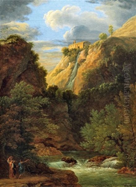 Ideale Landschaft Mit Wasserfall Oil Painting by Johann Christian Reinhart