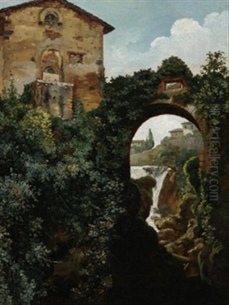 Blick Auf Die Wasserfalle Von Tivoli Bei Rom Oil Painting by Johann Christian Reinhart