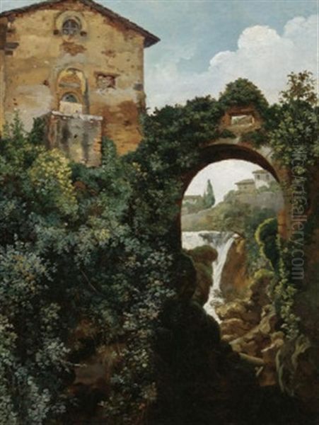 Blick Auf Die Wasserfalle Von Tivoli Bei Rom Oil Painting by Johann Christian Reinhart