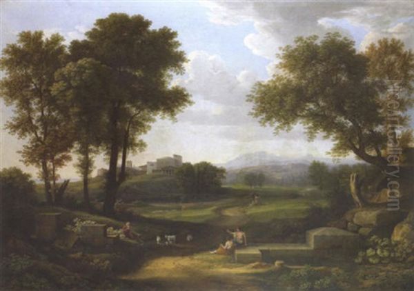 Paysage Classique Avec Un Berger Et Ses Brebis Oil Painting by Johann Christian Reinhart