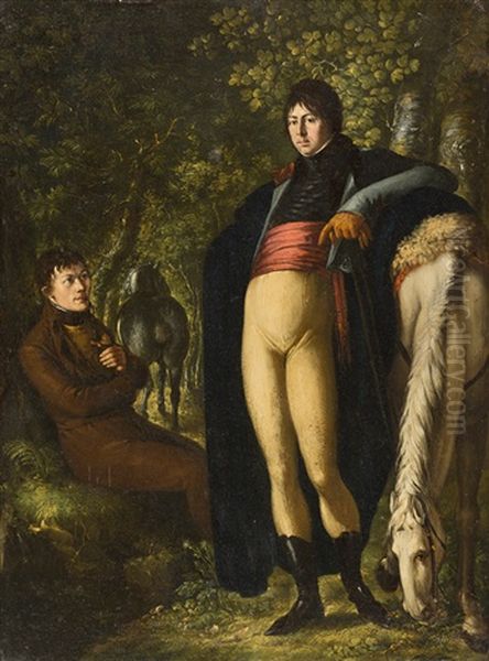 Waldlichtung Mit Zwei Eleganten Reitern Bei Der Rast Oil Painting by Joseph Reinhart