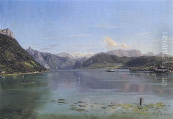 Blick Auf Den Traunsee Mit Schlos Orth Oil Painting by Friedrich Reinhold the Younger