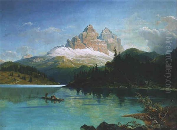 Der Misurina-see In Sudtirol An Einem Prachtvollen Sommertag Oil Painting by Friedrich Reinhold the Younger