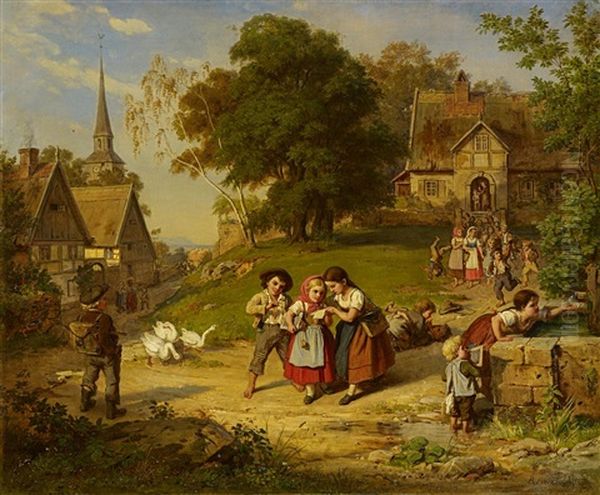 Die Schule Ist Aus Oil Painting by Bernhard Reinhold