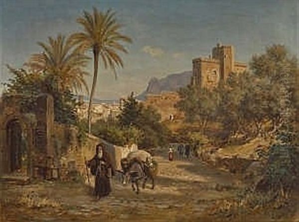 Italian Landscape Oil Painting by Bernhard Reinhold