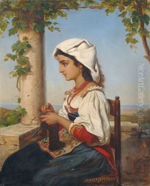 Romisches Madchen Bei Der Handarbeit Oil Painting by Bernhard Reinhold