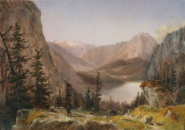 Blick Von Der Trisslwand Uber Der Altausseer See Richtung Sarstein Und Dachstein Oil Painting by Carl Reinhold