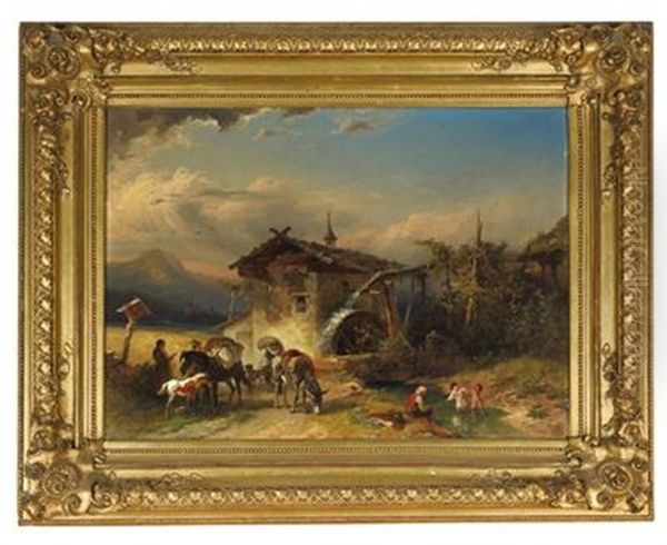 Landschaft Mit Muhle Und Figuraler Staffage Oil Painting by Franz Reinhold