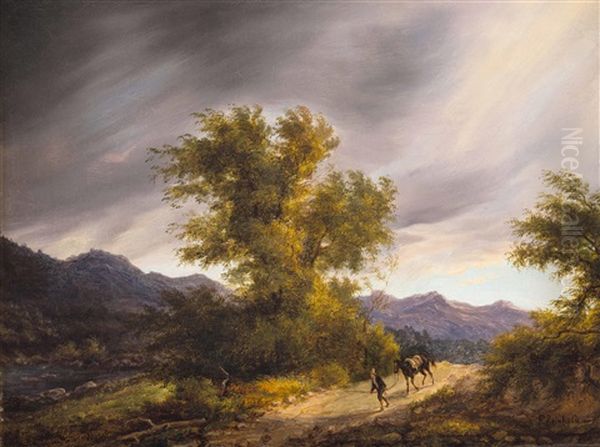 Auf Dem Heimweg Bei Aufziehendem Gewitter Oil Painting by Franz Reinhold