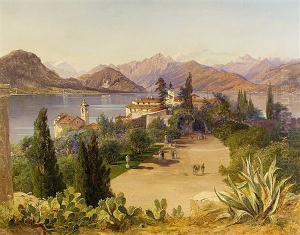 Northern Italy Lakescape (lago Maggiore?) Oil Painting by Franz Reinhold