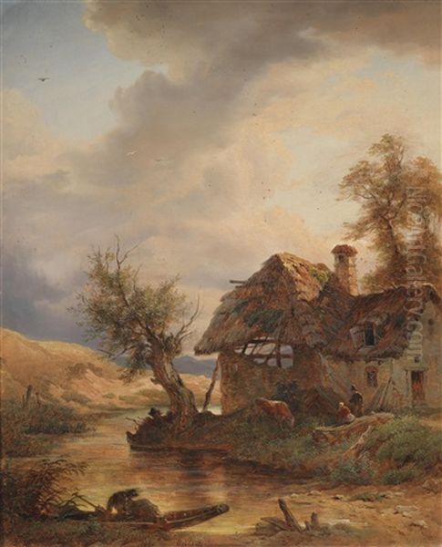 Bauernkate Am Bachufer Oil Painting by Franz Reinhold