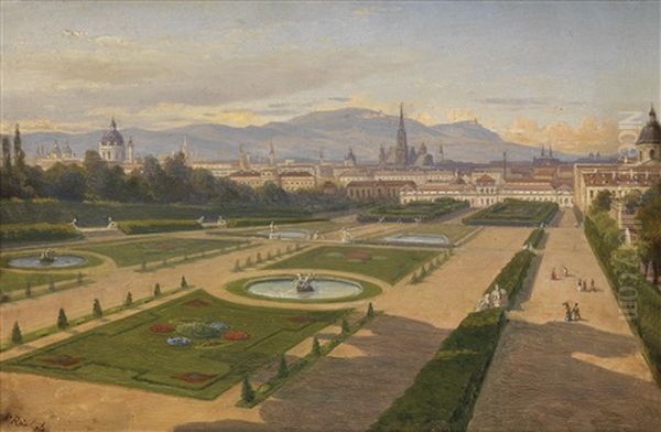 Blick Vom Garten Des Belvedere Gegen Wien, Den Kahlen- Und Den Leopoldsberg Oil Painting by Franz Reinhold