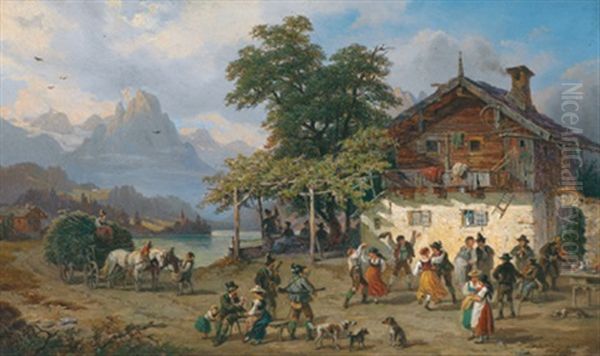 Kirchtag Im Gebirg, Tanz Oil Painting by Franz Reinhold