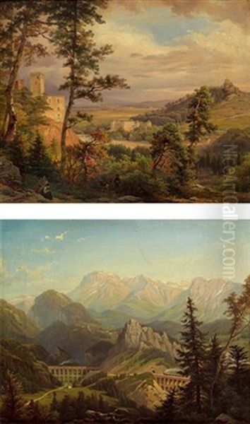 Blick Auf Modling (+ Fernblick Auf Die Roxalpe Vom Semmering; Pair) Oil Painting by Franz Reinhold