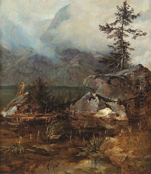 Gebirgssee Mit Einem Adler Oil Painting by Franz Reinhold