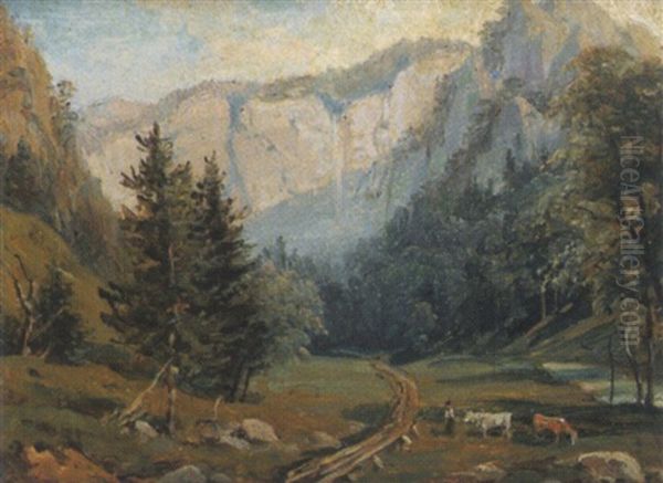 Wasserfall (totes Weib) Bei Murzsteg Oil Painting by Franz Reinhold