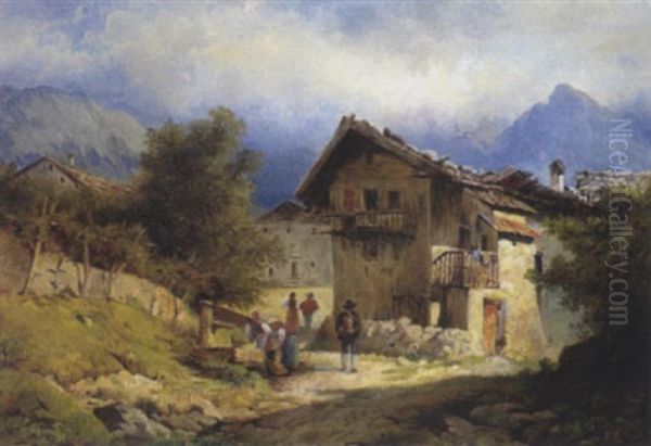 Dorf Bei Meran (?) Oil Painting by Franz Reinhold