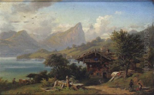 Die Drachen Am Mondsee Oil Painting by Franz Reinhold