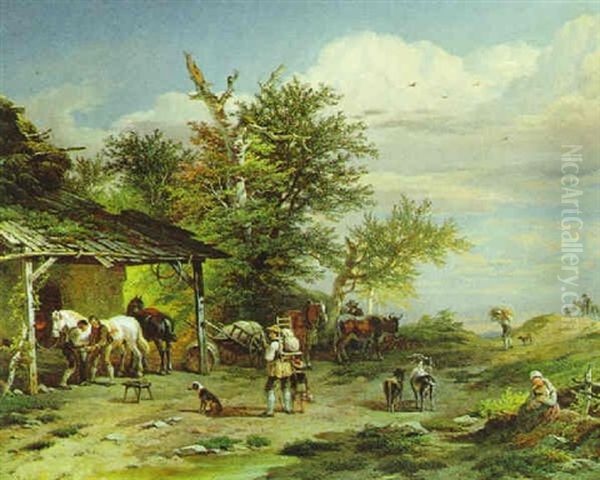 Beim Schmied Oil Painting by Franz Reinhold