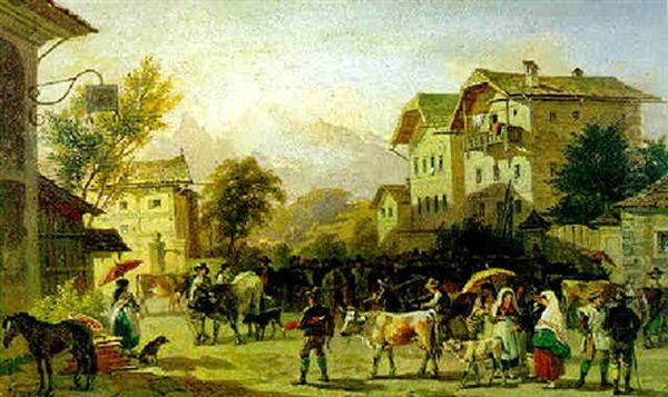 Viehmarkt Am Dorfplatz Oil Painting by Franz Reinhold