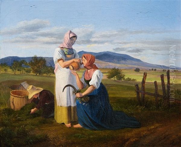 Rest From Work In The Fields Oil Painting by Friedrich Philip Reinhold