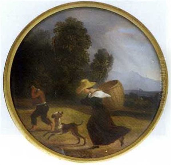 Figures On Their Way To The Harvest With A Dog Oil Painting by Friedrich Philip Reinhold