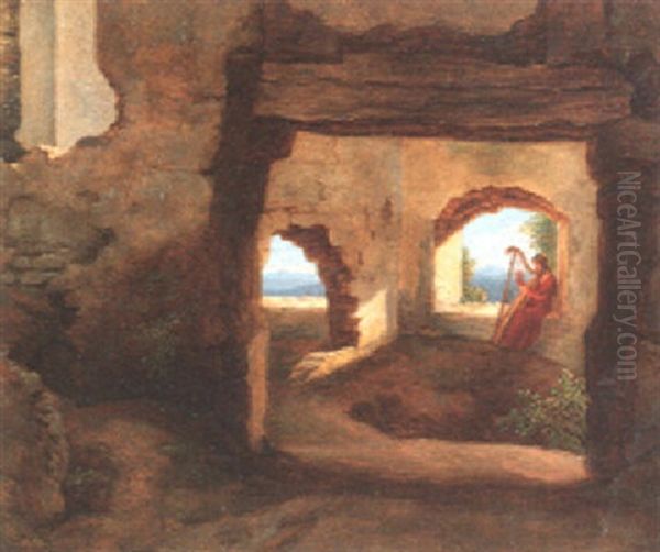 Harfenspieler In Einer Burgruine Oil Painting by Friedrich Philip Reinhold