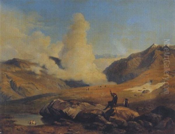 Wanderer Auf Italienischem Hochplateau Oil Painting by Heinrich Reinhold