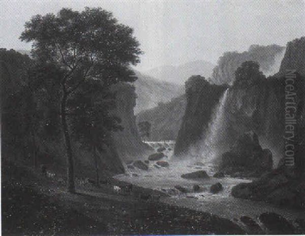 Wasserfall Bei Tivoli Oil Painting by Heinrich Reinhold