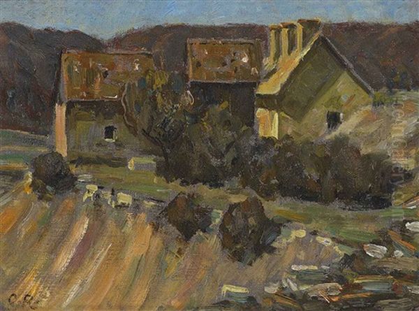 Landschaft Mit Drei Hausern Oil Painting by Otto Reiniger