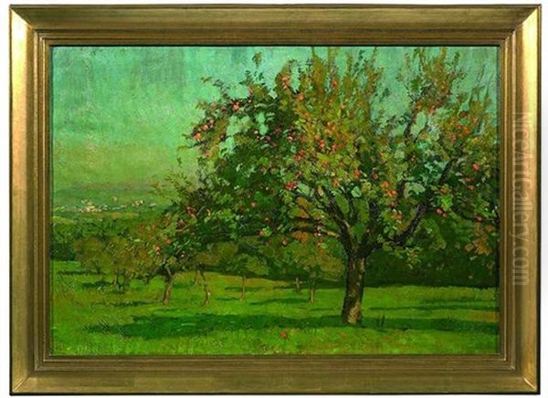 Sommerliche Streuobstwiese, Im Hintergrund Weiter Blick Ins Tal Oil Painting by Otto Reiniger