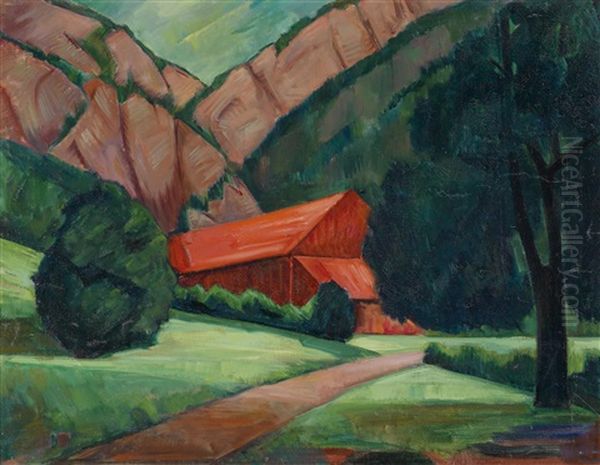 Rotes Haus, Rote Strase, Rote Berge Oil Painting by Maximilian Reinitz