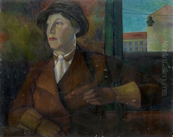 Bildnis Einer Frau Mit Gelben Handschuhen Oil Painting by Maximilian Reinitz