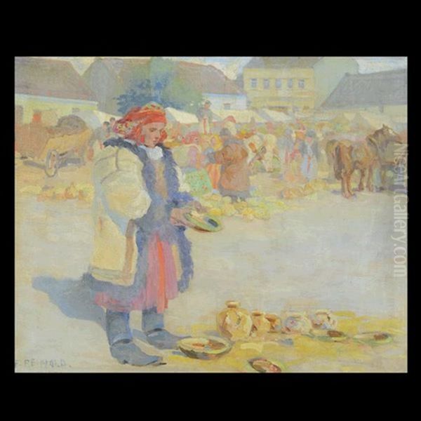 Winter Market Oil Painting by Ferry Reinold