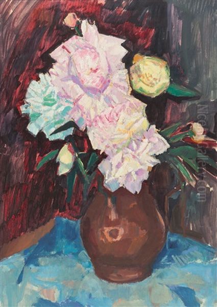 Still Life With White Peonies Oil Painting by Carl Reiser