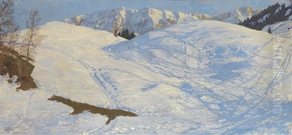 Am Kochelberg Im Winter Oil Painting by Carl Reiser