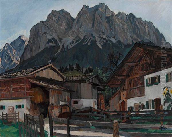 Obergrainau Mit Zugspitze Oil Painting by Carl Reiser