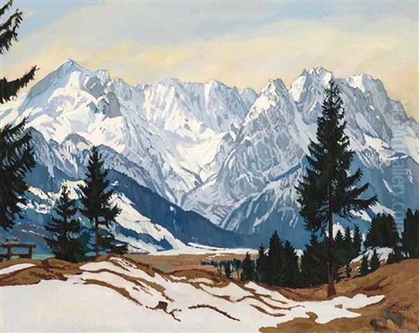 Wettersteingebirge Im Winter Oil Painting by Carl Reiser