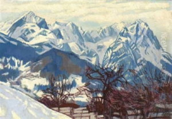 Winter Im Wettersteingebirge Oil Painting by Carl Reiser