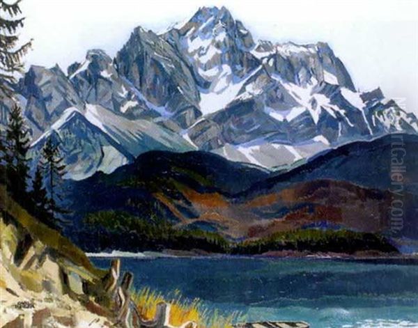 Zugspitze Am Eibsee Oil Painting by Carl Reiser