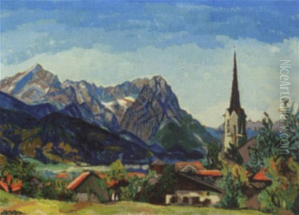 Mountain Village Oil Painting by Carl Reiser