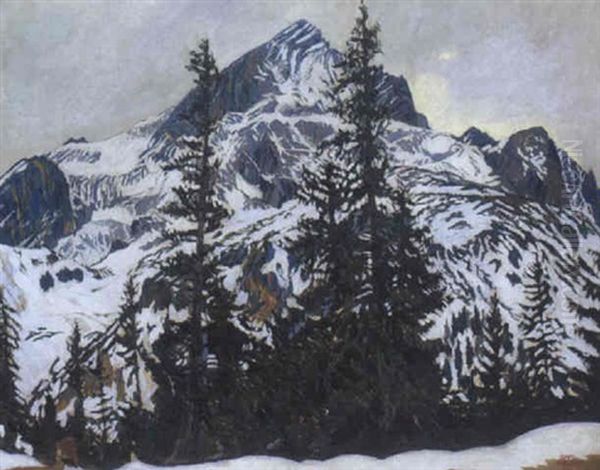 Die Alpspitze Im Winter Oil Painting by Carl Reiser