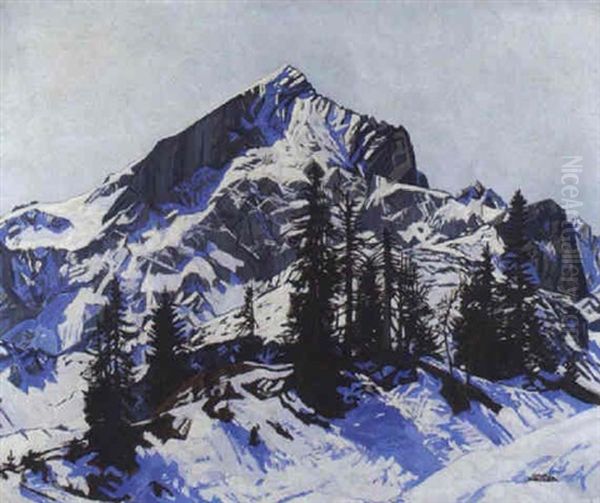 Alpspitze Oil Painting by Carl Reiser