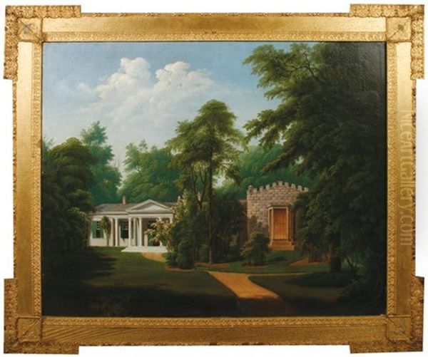 Neo-classical Villa And Garden Oil Painting by Martin Andreas Reisner