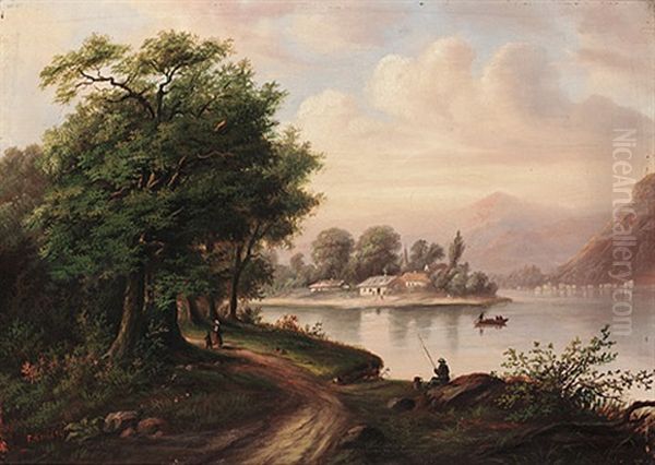 Flusslandschaft Mit Gebirgigem Hintergrund Oil Painting by Fritz Reiss