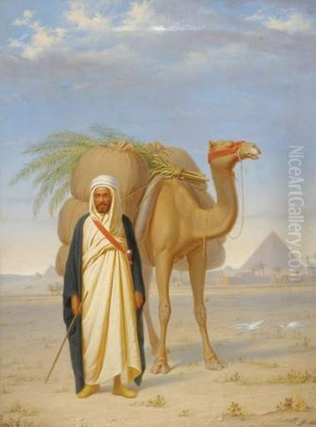 An Arab Traveler Before The Pyramids Oil Painting by Giuseppe Bonnici