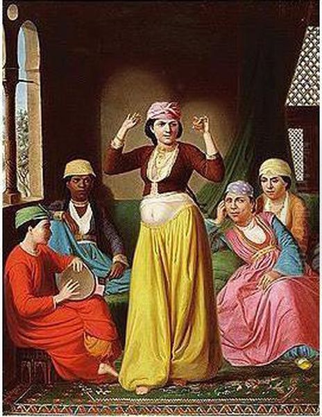 A Woman Dancing In A Harem Oil Painting by Giuseppe Bonnici