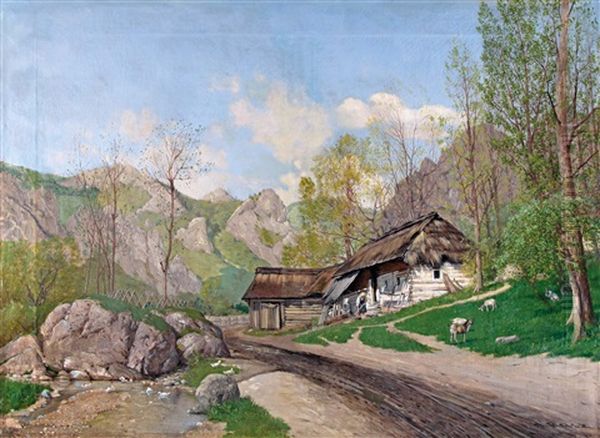 Udvarhaz Oil Painting by Hermann Reisz