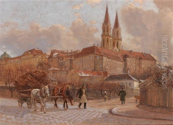 Winter In Klosterneuburg Oil Painting by Hermann Reisz